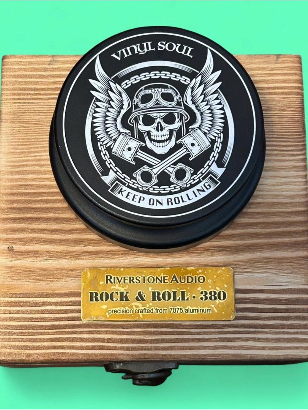 Riverstone Audio "Rock & Roll 380" record weight. Skull decal